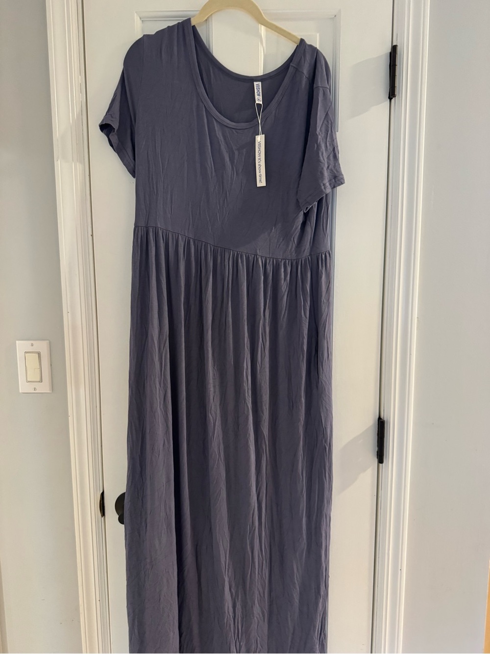 Women’s Maxi Dress - Slate Blue Short Sleeve